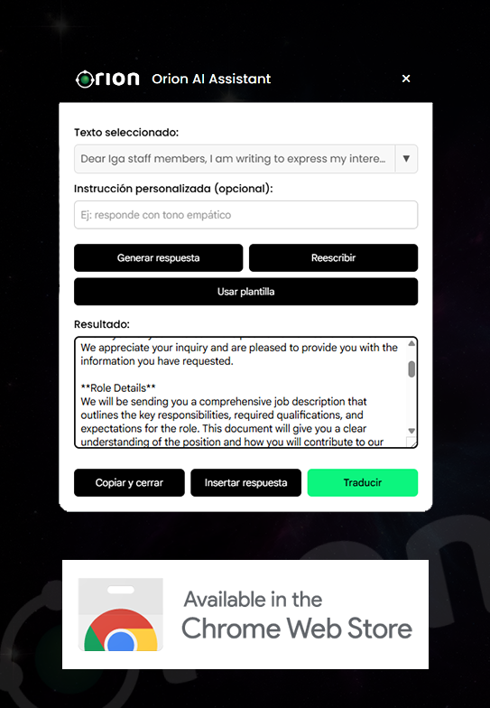 Orion browser extension screenshot
